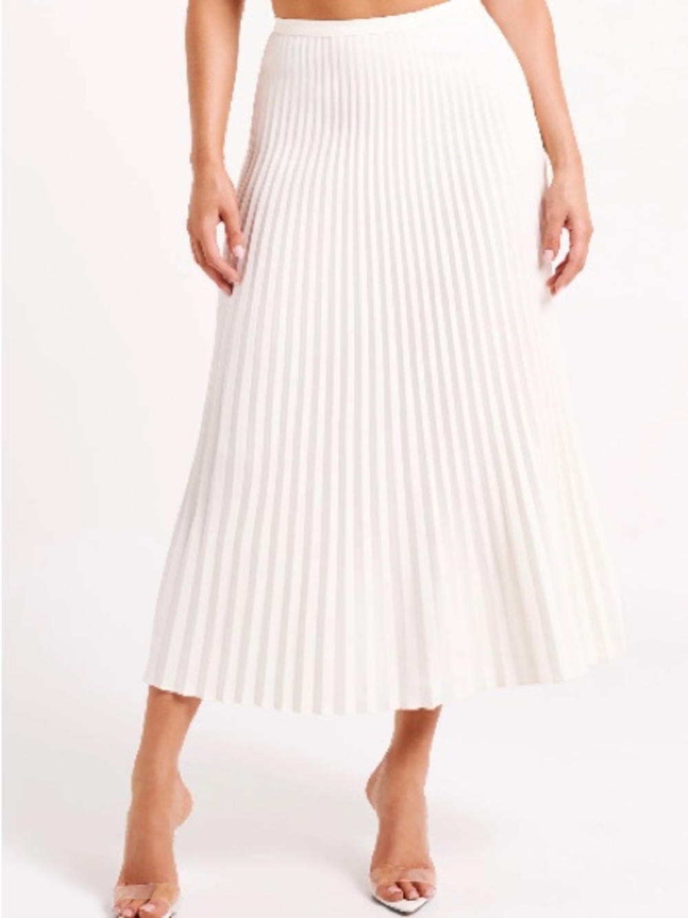 Twyla Pleated Suiting Cream Midi Skirt | Meshki